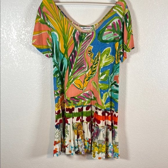 Jams World Fern Ridge Mixed Patter Tiered Mini Dress Size Medium - Picture 1 of 8
